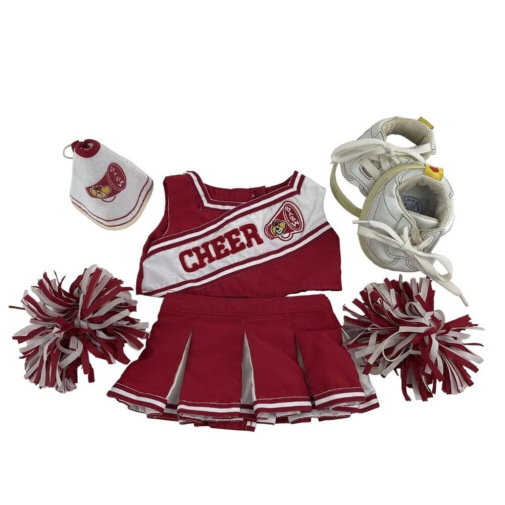 Build A Bear Clothes Red Cheerleader Outfit Uniform Shoes Poms Megaphone‎ BABW